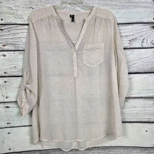 Maurices Cream Textured Roll Tab Sleeve Top L